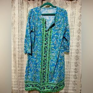 Lilly Pulitzer UPF 50+ Chilly Lilly Nadine Dress Turquoise Osis 3/4 Sleeve